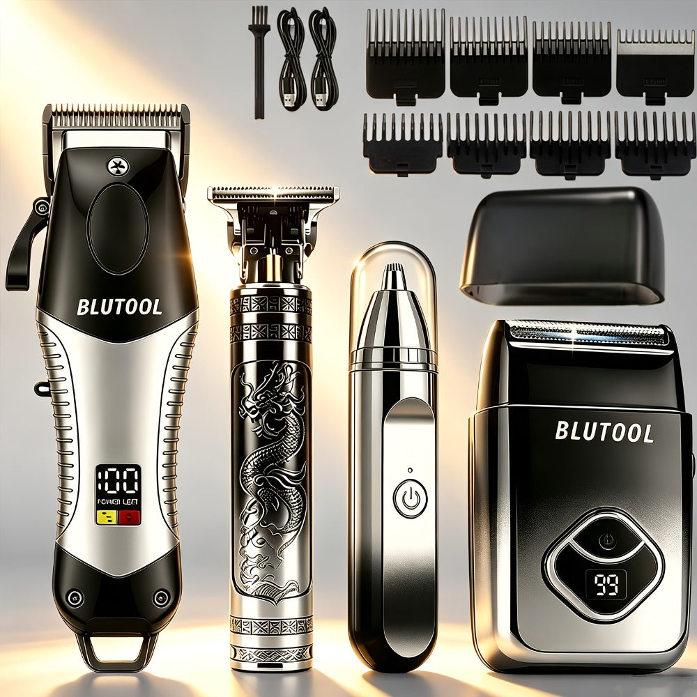 4-in-1 Cordless Grooming Kit for Men – Hair Clipper, Beard Trimmer, Electric Shaver & Nose Trimmer, Rechargeable Professional