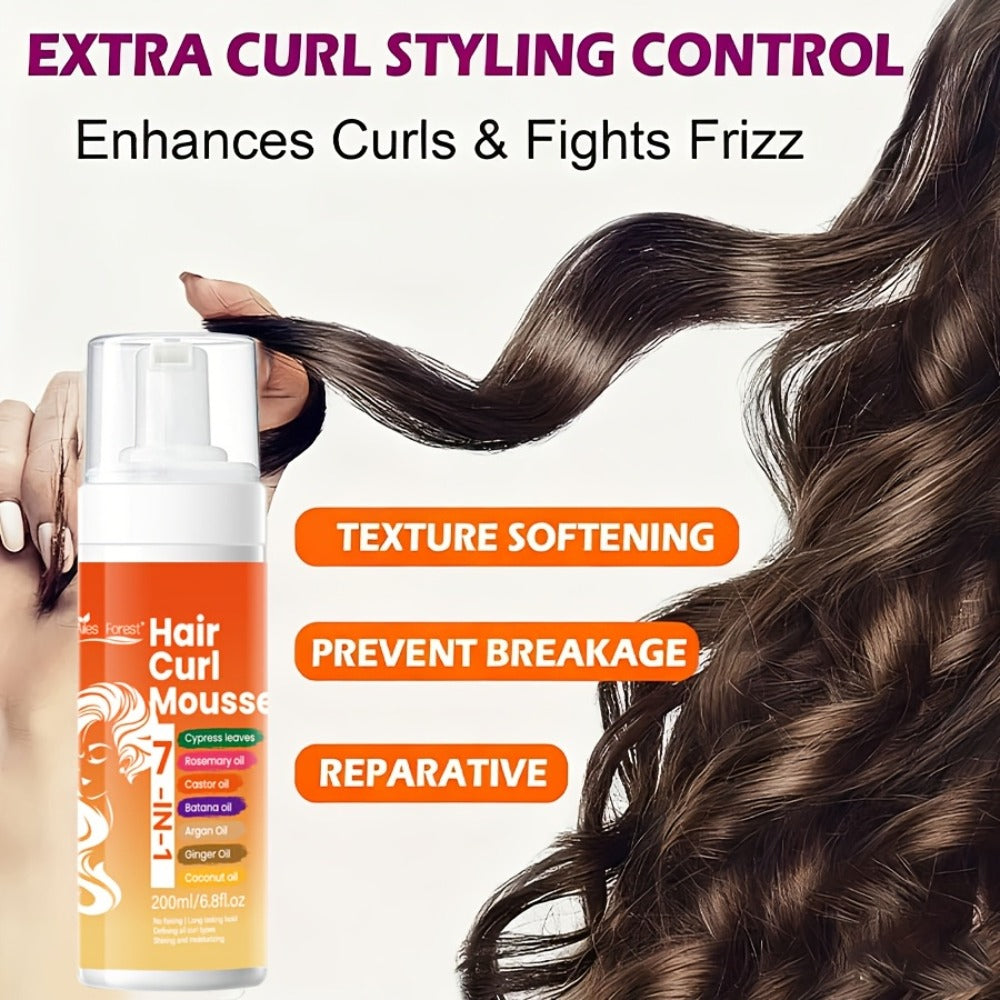 Curl Defining Hair Foam Mousse 200ml Smoothing Styling for Natural Fluffy Elastic Curls, Frizz Control for Wavy Coily Hair — 