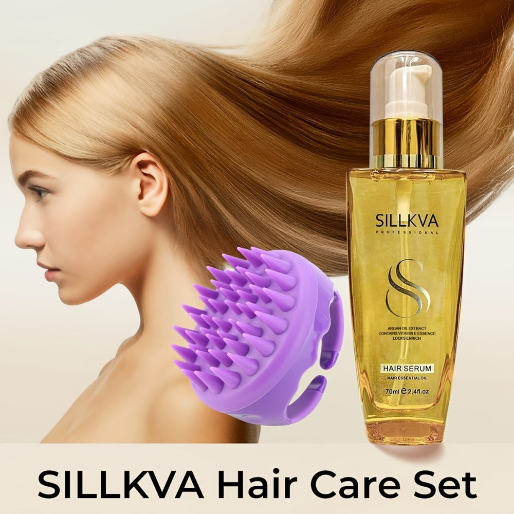 Moroccan Argan Oil Hair & Skin Treatment with Applicator Brush 2.4oz - Anti Frizz Smoothing for Bath Time, Home Spa and Perso
