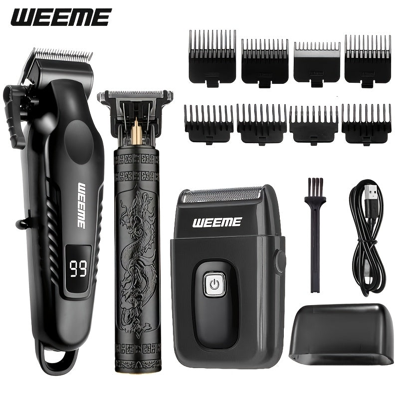 3-in-1 Hair Clipper Grooming Kit for Men – WEEME USB Rechargeable Cordless Beard Trimmer & Body Shaver Set, Home Barber Hair 