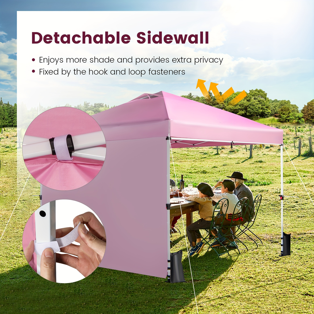 Pink 10x10ft Commercial Pop-Up Canopy Tent with Sidewall, Hanging Bars, Crossbars and Banner Strip — image 5