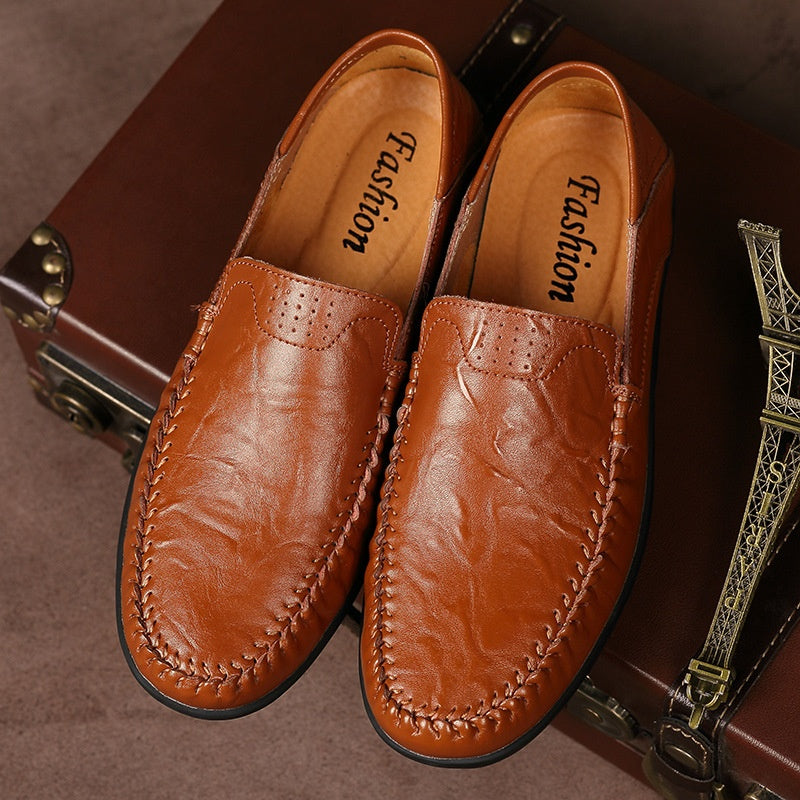 Men's Casual Leather Shoes Lightweight And Versatile British-style Round Toe