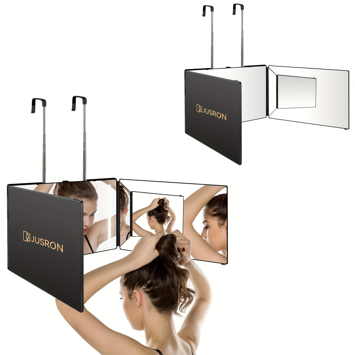 Three-Way Hair Cutting Mirror with Folding Panels, Adjustable Door Hooks and LED, Non-LED or Two-Pack Options — image 27