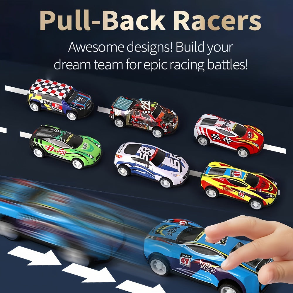 64 Pcs Pull Back Toy Car Set with City Map, Traffic Signs & Storage Box, 56 Mini Die-Cast Vehicles for Kids Boys Girls Ages 3