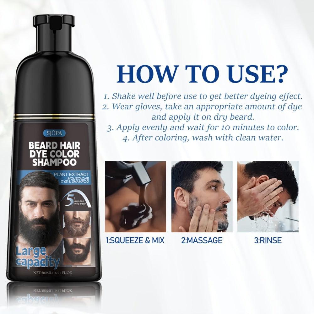 Men's Black Beard Dye 3-in-1 Hair & Beard Color Kit - Fast Blackening in 10-15 Minutes, Nourishing Skin-Safe Formula — image 