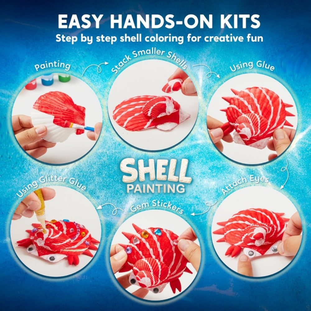Seashell Painting Craft Kit with 12 Shell Forms, Glow-Labeled Paints, Brushes, Gems and Stickers — image 7