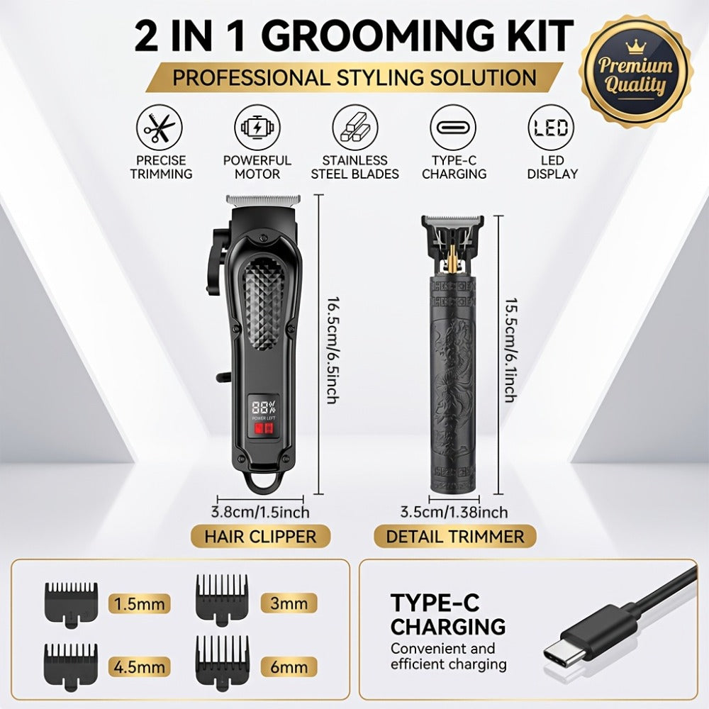 2-Piece Hair Clipper Set with Full-Size Clipper, Detail Trimmer, Guide Combs and USB Charging Accessories — image 24