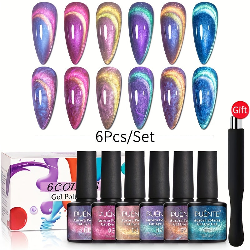 Gel Nail Polish 6-Piece 9D Aurora Magnetic Cat-Eye Set with Pearl-Shell Glitter Effect and UV/LED Soak-Off Cure — image 21