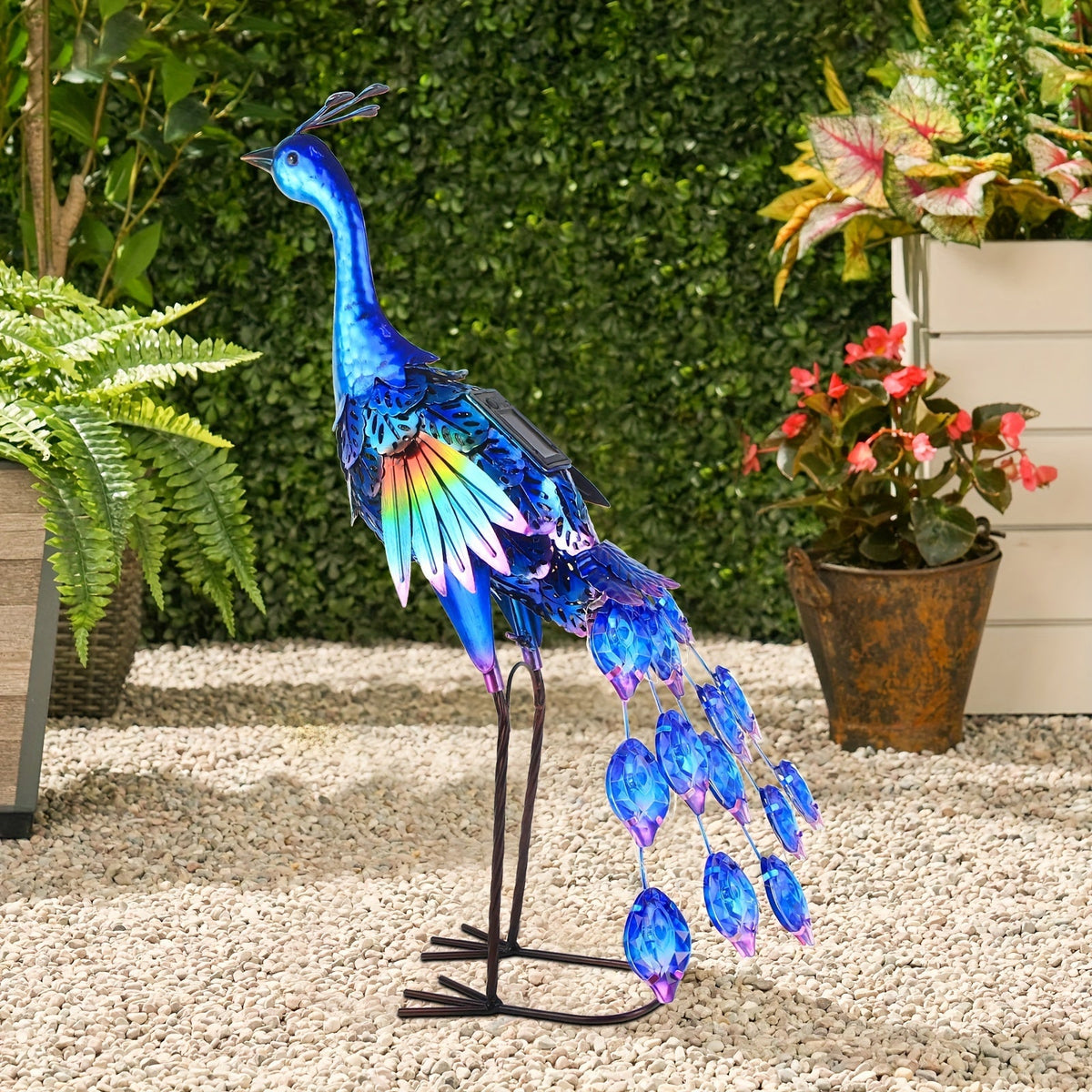 Solar Peacock Garden Statue – Metal Bird Sculpture with LED Lights, Outdoor Yard Art Decor for Patio, Lawn & Garden, Unique G
