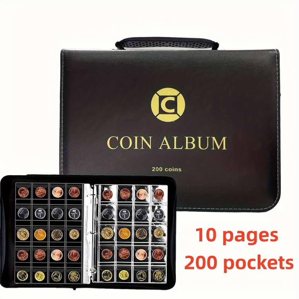 Coin Collection Book with Zipper & Handle 200/320 Pockets – 10/20 Page Coin Storage Album for Currency & Commemorative Coins 