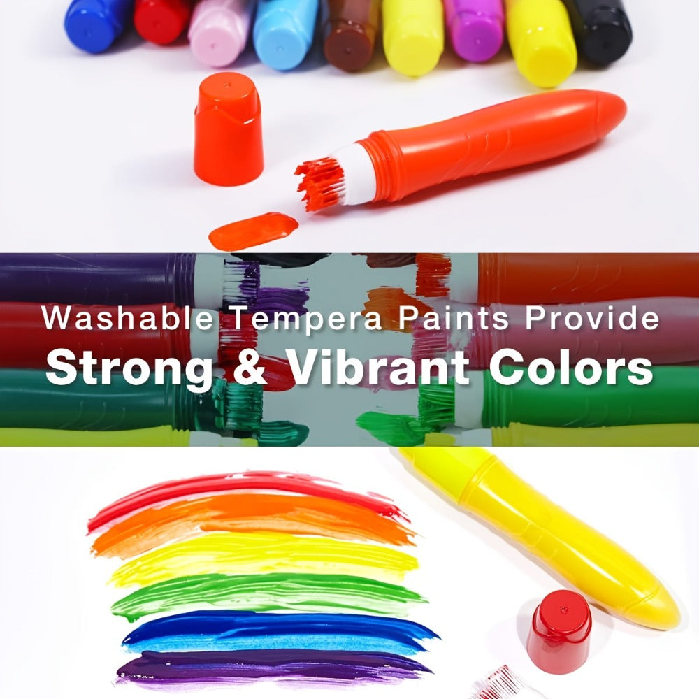 12-Color Neon Squeezable Tempera Paint Brush Pen Set with 24 ml Source Fill Labels and Tray — image 2