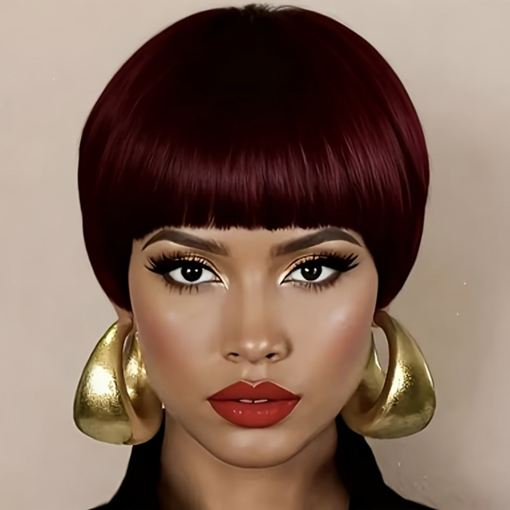 6-Inch Pixie Cut Human Hair Wig with Full Bangs, 180% Density and Black or Burgundy Color Selections — image 6