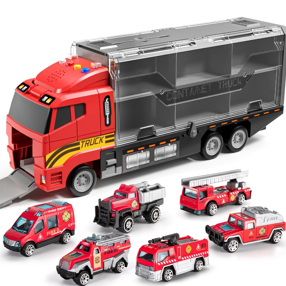 Fire Truck Toy Set for Kids Ages 3-6, Die-Cast Metal Carrier Truck with Play Mat, Emergency Vehicle Collection — image 8