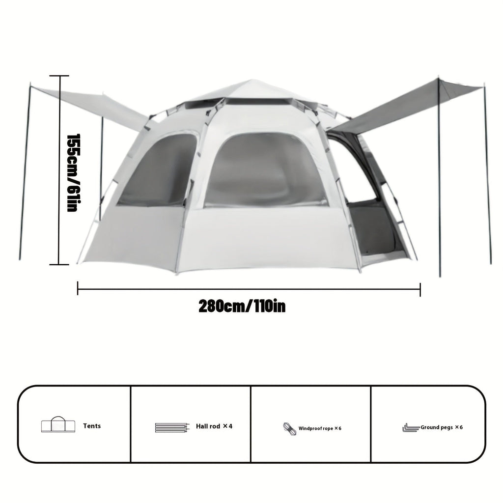 Camping Tent 4-6 Person Hexagonal Quick-Open Oxford Shelter with Vestibule and Included Stakes — image 7