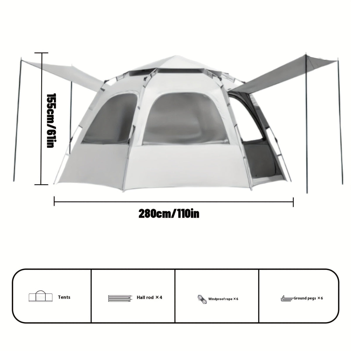 Camping Tent 4-6 Person Hexagonal Quick-Open Oxford Shelter with Vestibule and Included Stakes — image 7
