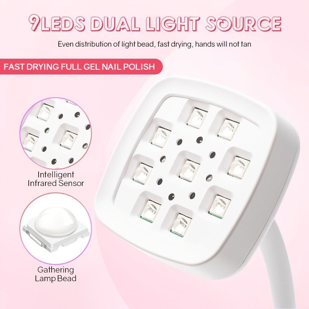Gooseneck Stand LED Nail Lamp with Nine Dual-Light Beads, LCD Base, Two Timers and Type-C Charging — image 5
