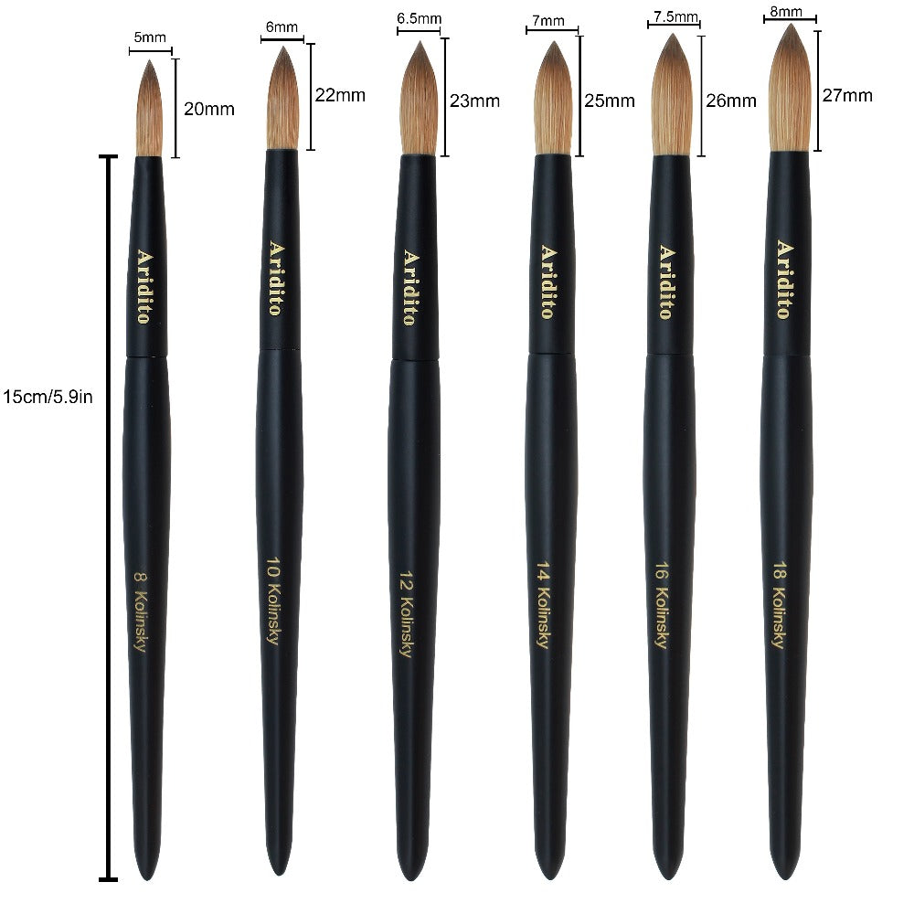 Kolinsky Nail Brush Round Head for Acrylic Extensions – Professional Black Wooden Handle Nail Art Brush with Genuine Kolinsky