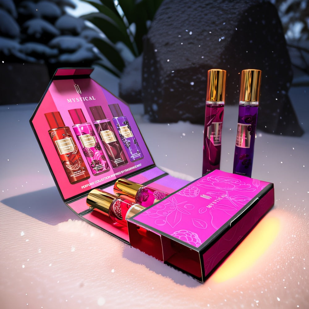 Perfume Gift Set Four 20ml Slim Spray Bottles with Gold Caps in Pink or Botanical Hinged Boxes — image 7