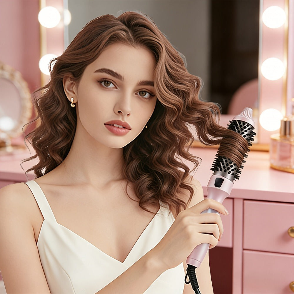 2-in-1 Hot Air Brush Straightener & Curler with Negative Ion Technology, Frizz-Free Blowout Brush with Adjustable Temp Contro