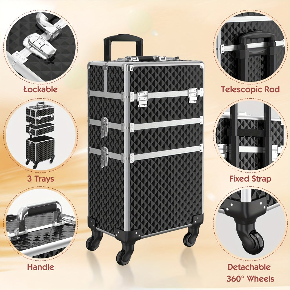 Makeup Train Case with Telescoping Handle in Black or Pink and Sponge Set — image 9