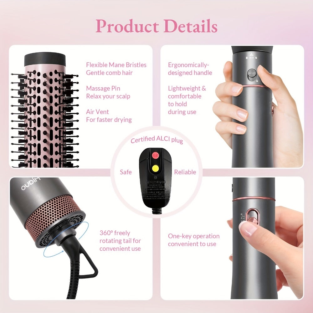 5-in-1 Hot Air Styling Comb Set Negative Ion Hair Dryer Brush with 5 Interchangeable Heads, for Home, Travel and Salon Hair S