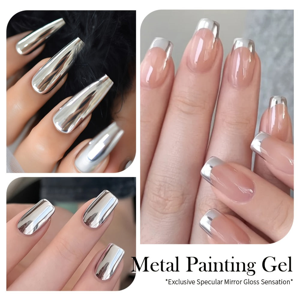 Metallic Silver Nail Art Painting Gel in 7ml LILYCUTE Jar with Fine Detail Brush for Lines and Floral Patterns — image 6
