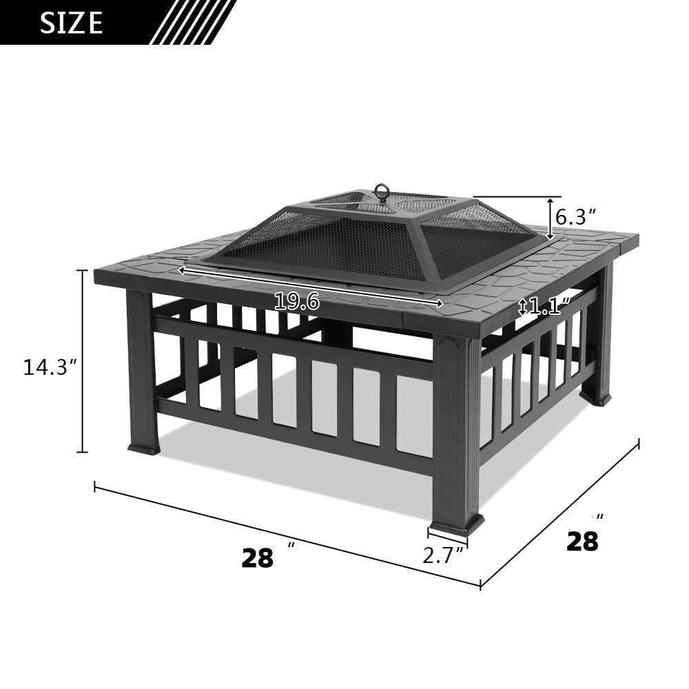 Fire Pit, Square Outdoor Metal BBQ Patio Backyard Camping Fireplace for Grilling, Camping and Outdoor Meals — image 6