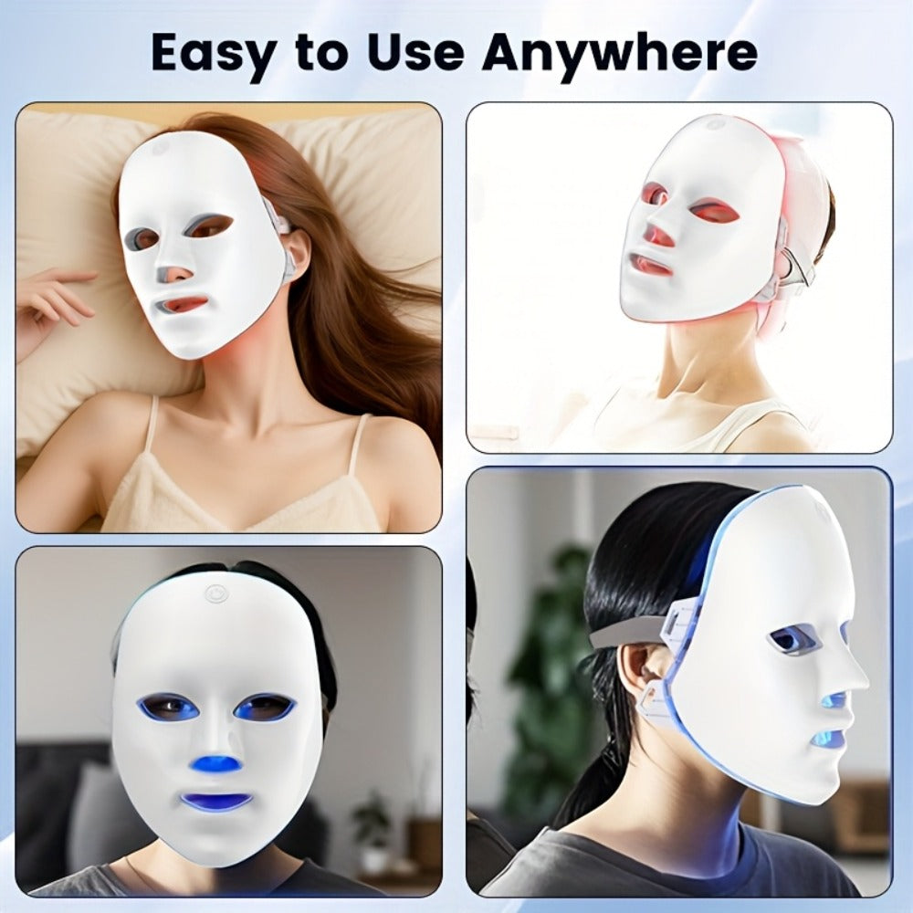Portable LED Facial Mask 7-Color Light Therapy USB Rechargeable Plastic - Home Beauty Care for Bath Time, Home Spa and Person