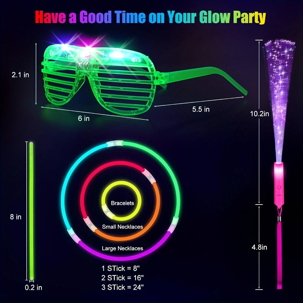 Neon Glow Accessory Party Supplies Set with 120 Pieces including Glasses, Rings, Sticks and Hair Clips — image 3