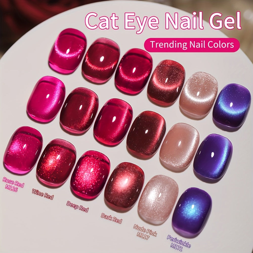 Gel Nail Polish 6-Color Berry Magnetic Cat-Eye Set in Frame Bottles with Plum-to-Magenta Shades — image 7