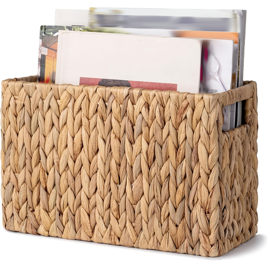 Magazine Holder Basket – Hand Woven Water Hyacinth Wicker Organizer for Bathroom, Office, Living Room, Bedroom Storage & Boho