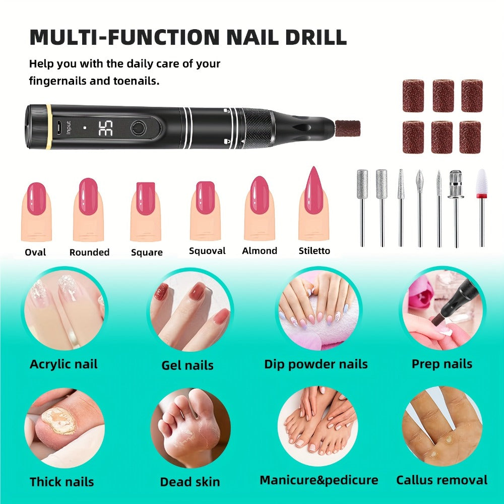Electric Nail Drill 35000 RPM Rechargeable Pen with Digital Display, Forward Reverse and Three Colors — image 8