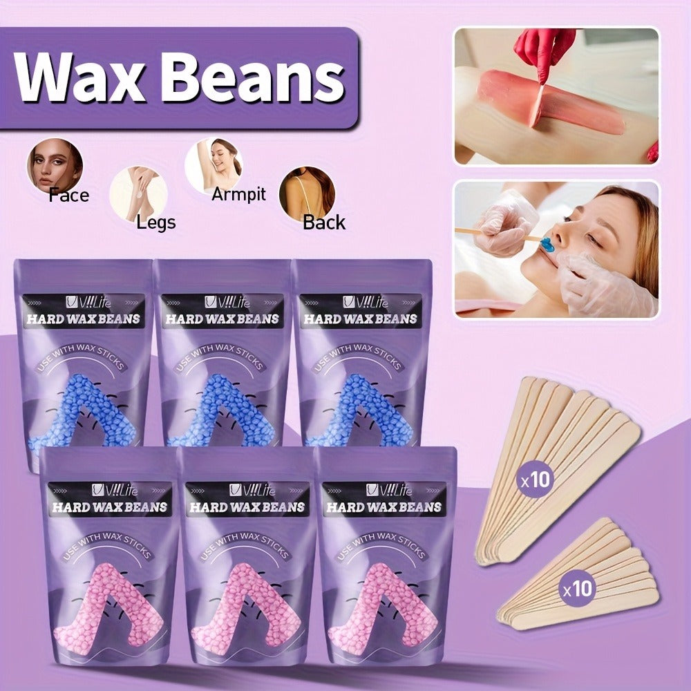 Hard Wax Warmer Kit 43 Piece Complete Home Waxing Set with Pink Hard Wax Beads – No Strip Hair Removal for Face Eyebrow Body 