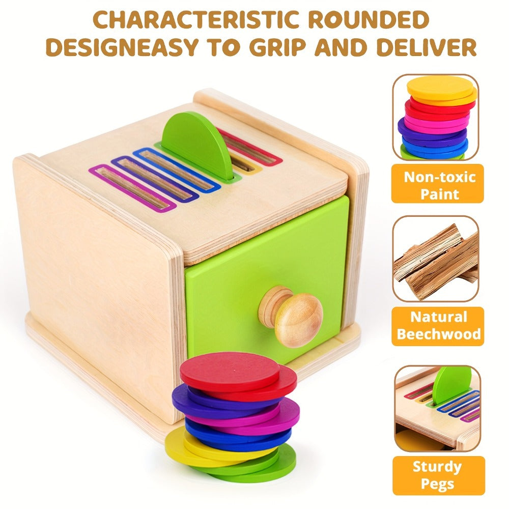 Wooden Color Sorting Toy with Drawers for Toddlers Ages 12M-3 Years, Montessori Object Permanence Box Fine Motor Skills — ima