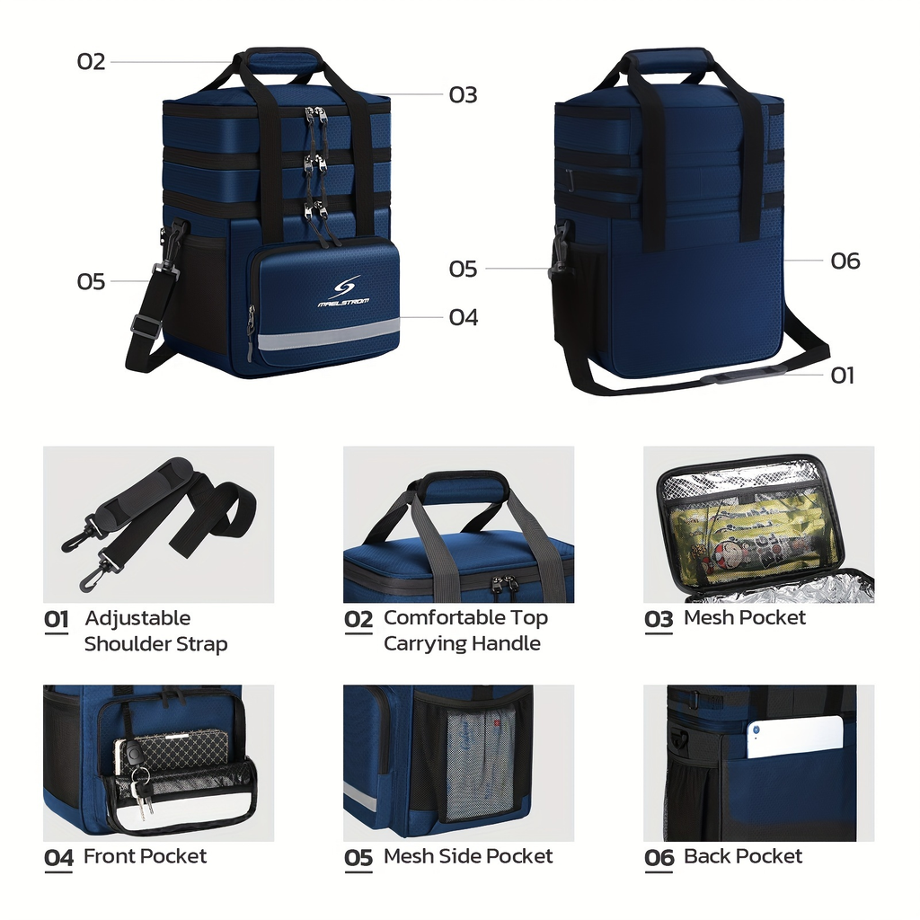 19L Triple-Compartment Lunch Bag with Three Stacked Zippers, Shoulder Strap and Four Color Options — image 8