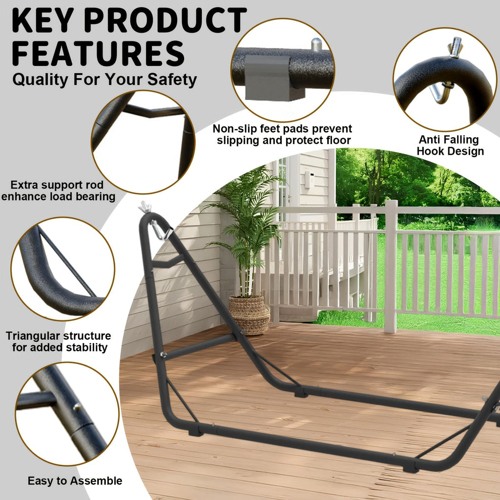 Freestanding Hammock and Stand Set with 89.37-Inch Width, Three Colors and 600 lb Load-Limit Marking — image 3