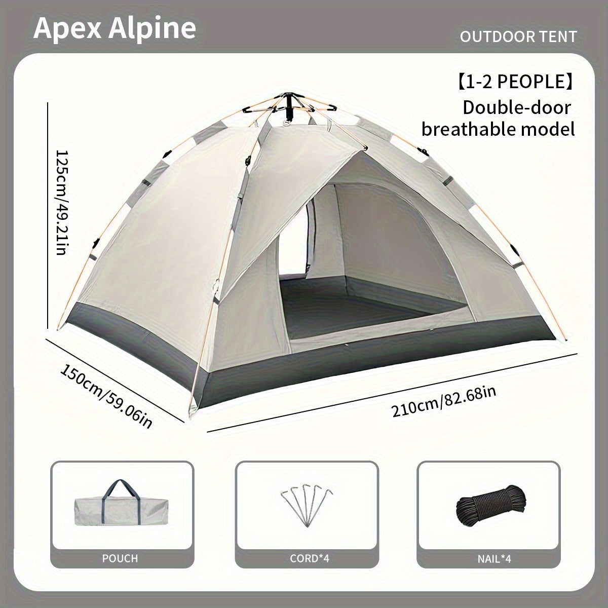Camping Tent Automatic Pop-Up with Double Doors, Polyester Body and Four Size-Window Configurations — image 5
