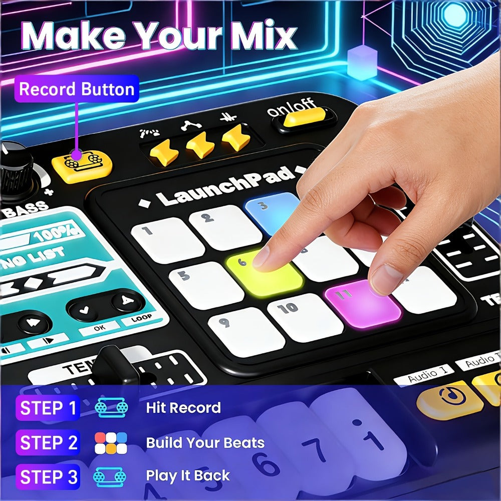 Kids DJ Mixer Toy Set with LED Lights, Microphone & Piano Keys, 100+ Sound Effects, Disco Mode, Rechargeable — image 10