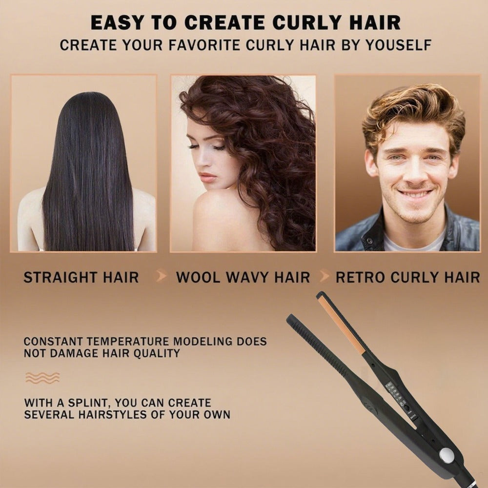 2-in-1 Ceramic Flat Iron Hair Straightener Curling Iron Adjustable Temperature Portable Mini, for Home, Travel and Salon Hair