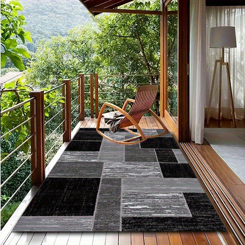 Outdoor Rug Geometric Washable | Black Gray Patio Balcony Pool Yard — image 1