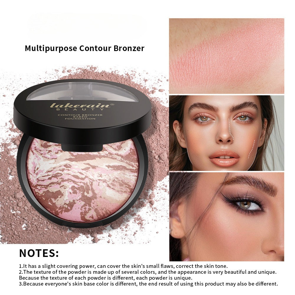 Marble Baked Contour Palette Set 2-Piece Kit with Color Correcting Foundation Powder, for Makeup, Travel and Everyday Vanity 