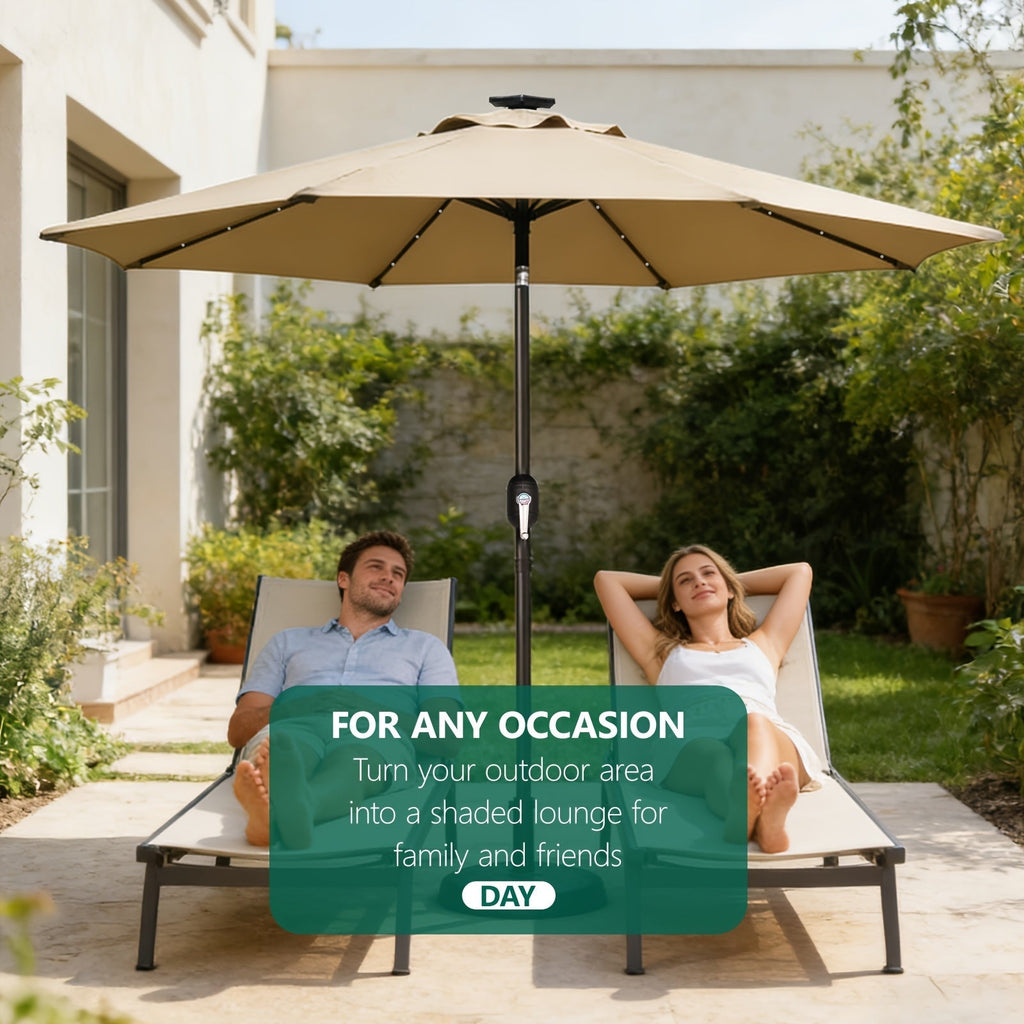 Patio Umbrella 9FT Solar LED Center-Pole Style in Sky Blue, Deep Blue or Khaki for Outdoor Shade — image 2