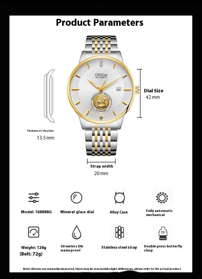 Waterproof Transparent Bottom Business Men's Mechanical Watch