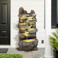 Outdoor Water Fountain 6-Tier Cascading Garden Fountain with LED Lights, Pump & Rocky Peak Decor — image 1