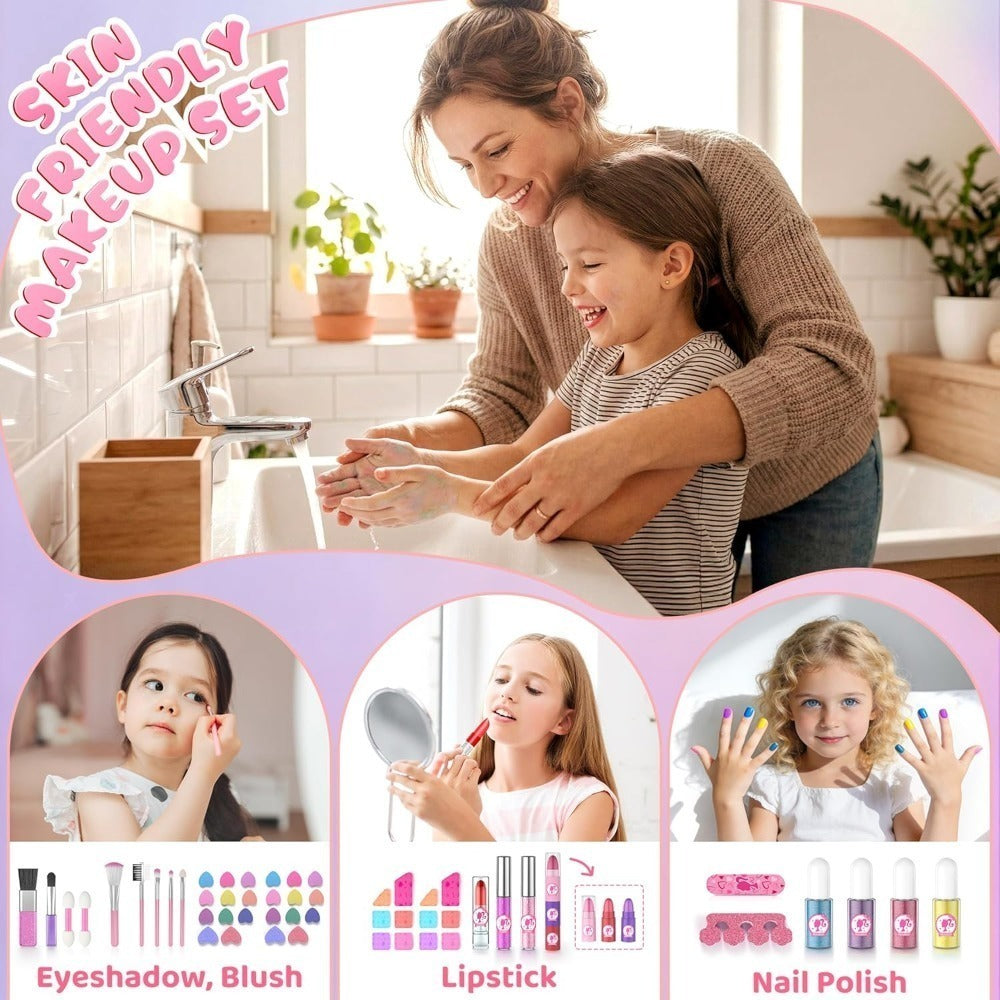 Kids Makeup Kit for Girls, Safe Princess Dress Up Play Set with Real Cosmetics, Purple, Birthday Christmas Gift for Girls Age
