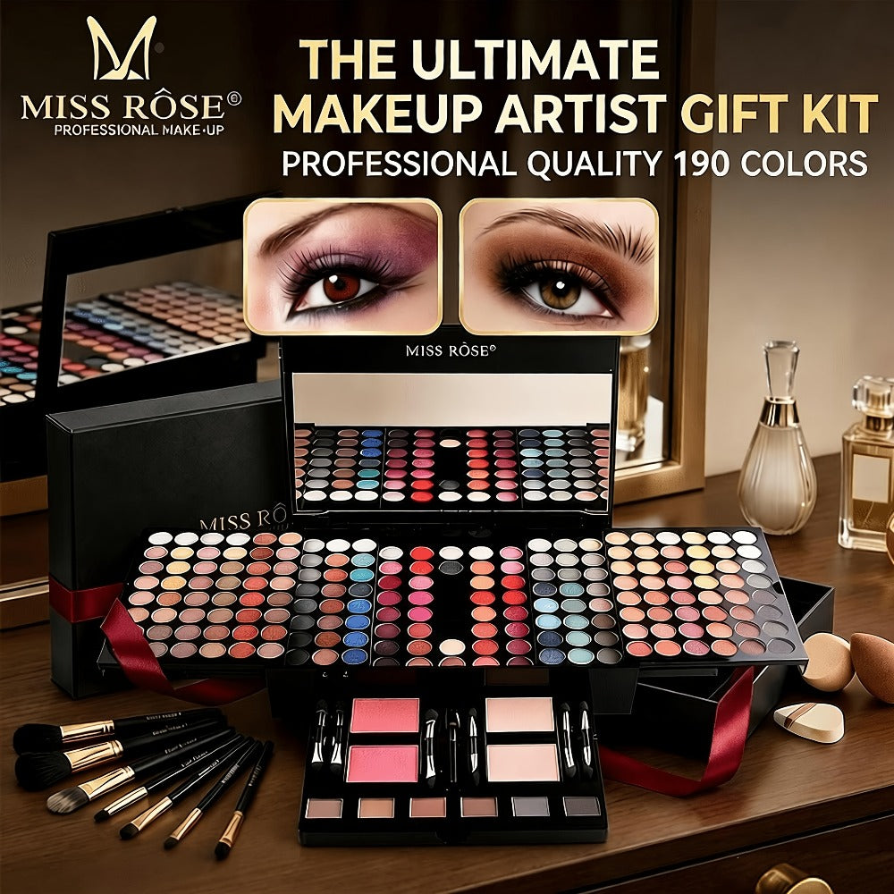 Makeup Kit 190-Color Fold-Out Face and Eye Palette with Center Mirror, 144 Eyeshadow Shades and Eight Brushes — image 2