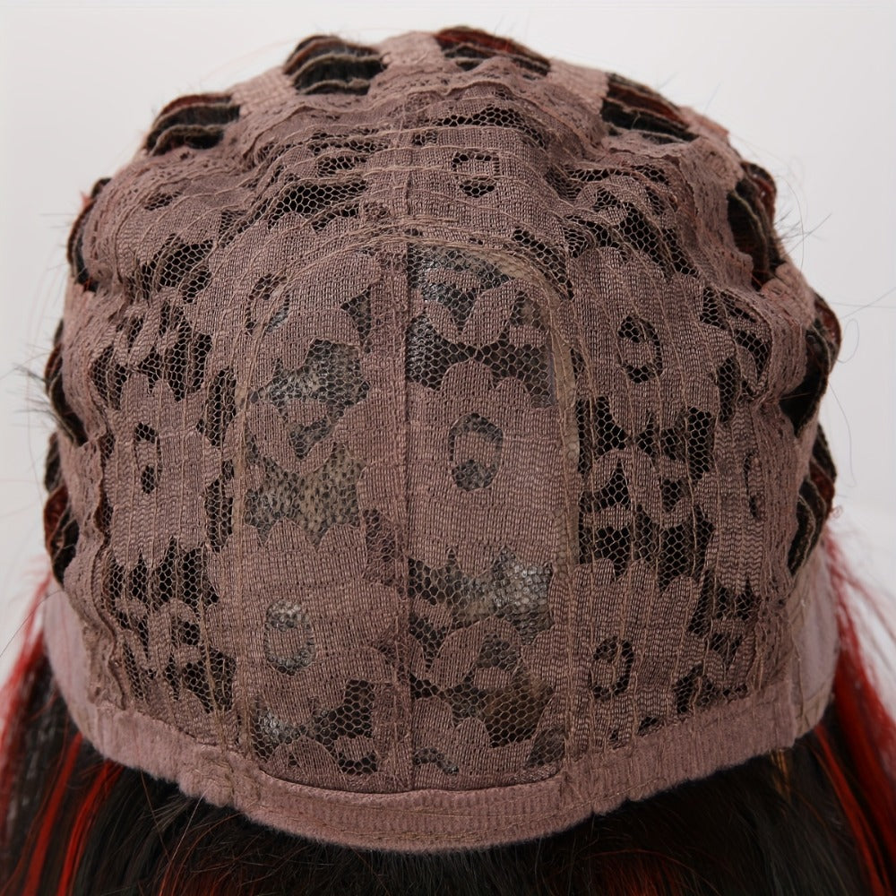 Synthetic Wig 24-Inch Straight Style with Red Highlights, A-Shape Bangs and Adjustable Rose Net Cap — image 9