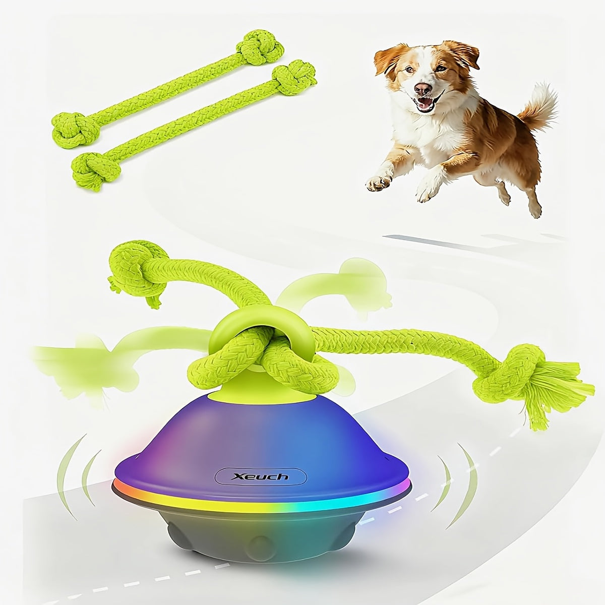 Dog Toy Motion-Activated Auto-Rolling Ball with Voice Recording, Rope and White or Gray Options — image 14