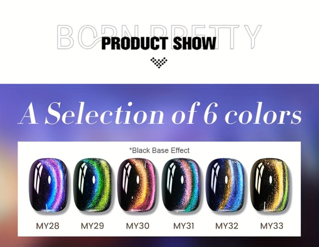 Gel Nail Polish 6-Color 9D Polaris Magnetic Set with Six 10ml Glass-Water-Light Shades for Nail Art — image 13