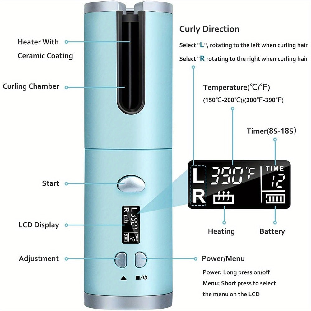 USB-Rechargeable Automatic Curling Chamber with Six Heat Settings, LCD Timer and Four Color Options — image 15